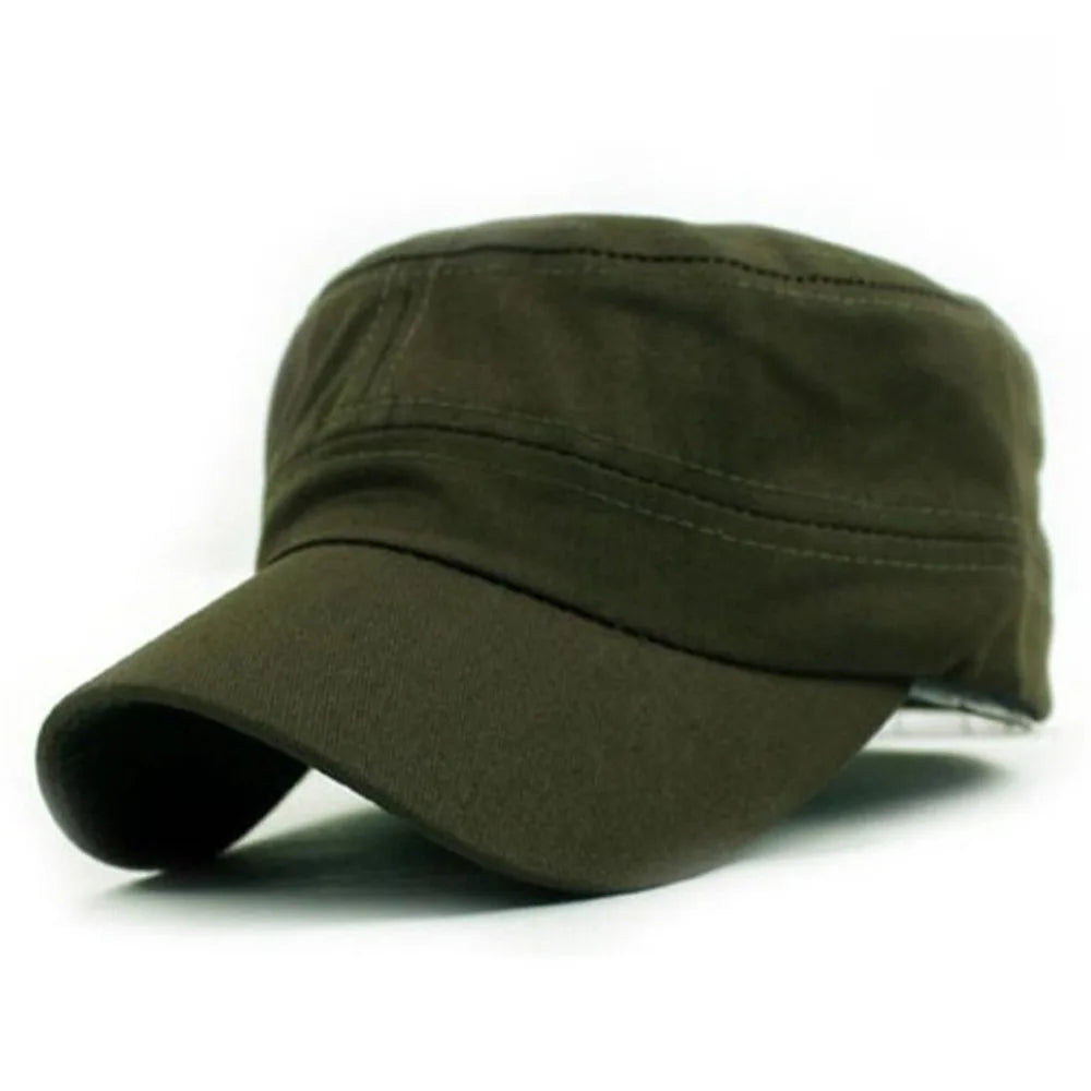 Adjustable Flat Top Cap – Breathable Cotton Sun Hat Unisex Flat Top Cap Axl Green