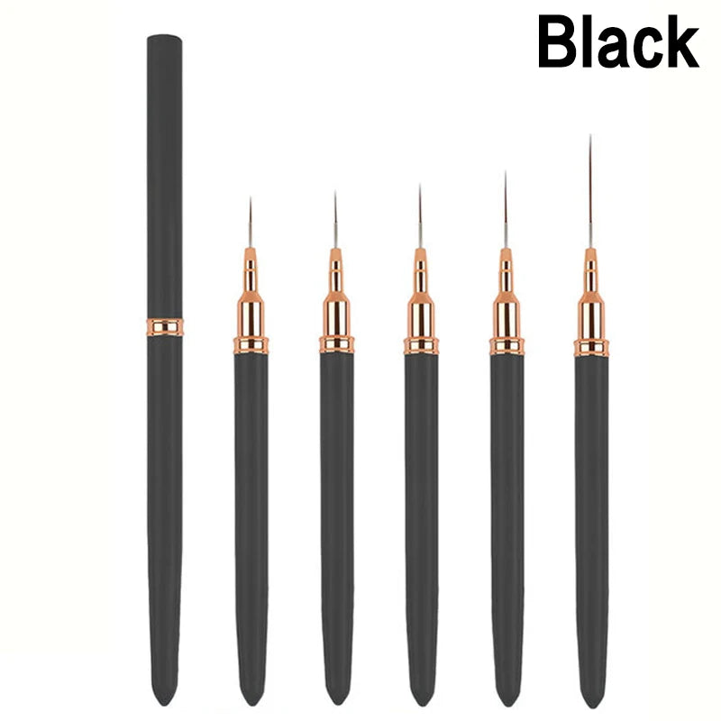 5-Piece Nail Art Liner Brush Set – 7/9/11/15/20mm Striping Nail Art Brush Set Axl Black