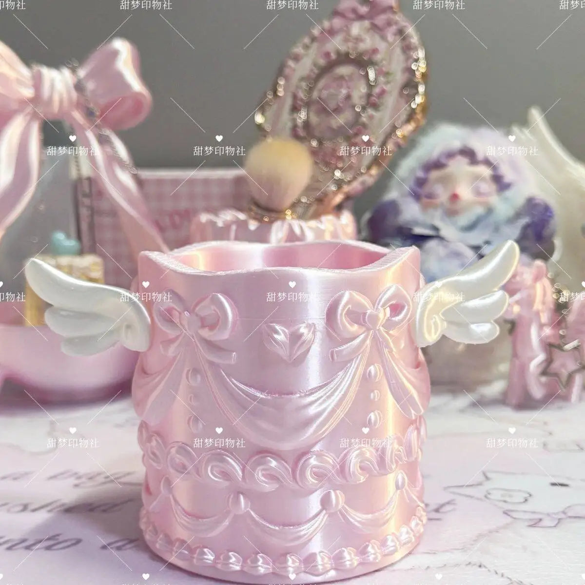 Angel Wings Makeup Brush Holder – Silk Texture Cosmetic Organizer Cosmetic Brush Organizer Axl pink