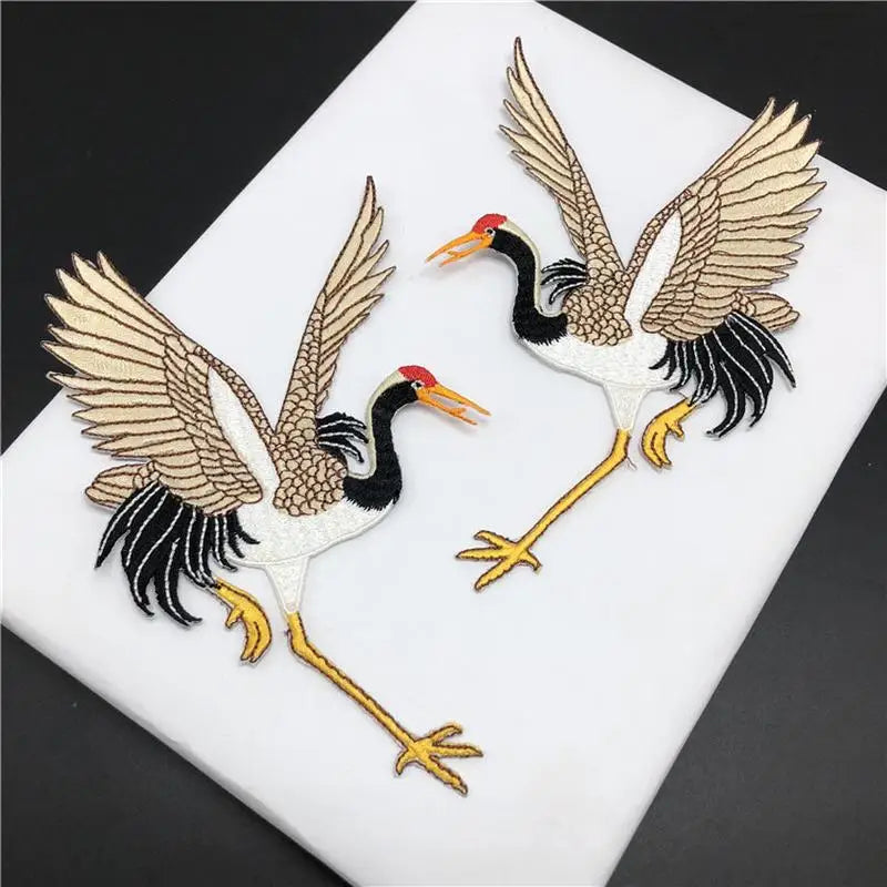 Crane Embroidery Adhesive Patches – Cloth Stickers 2pc Set Embroidery Patch Set Axl 2pcs
