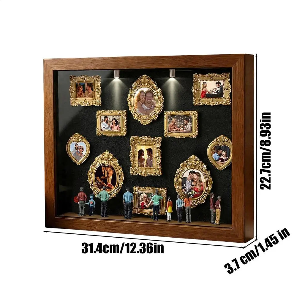 Mini Museum Photo Box with LED Light & Figurines | Gift LED Photo Display Box Axl Brown photo frame