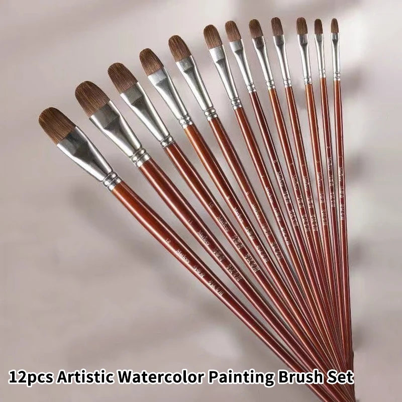 12-Piece Round Tip Paint Brush Set – Acrylic, Oil & Watercolor Paint Brush Set Axl