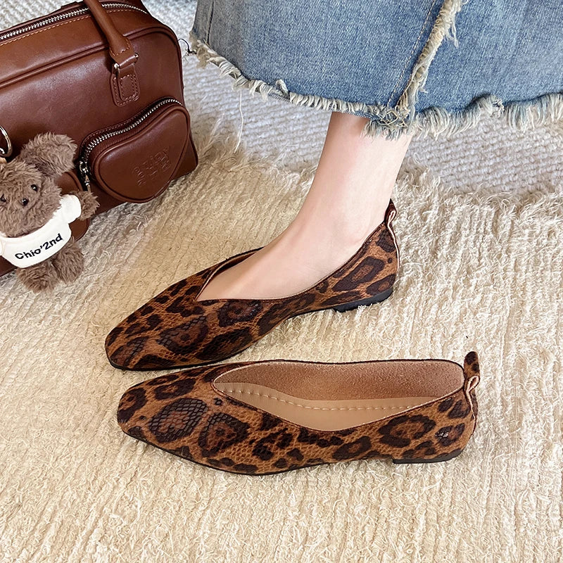 Women's Snake Print Square Toe Ballet Flats | Slip-On Loafers Ballet Flats Axl 35 518-yellow