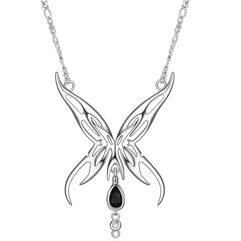 Huitan Black Butterfly Pendant Necklace – Halloween Jewelry Pendant Necklace Axl