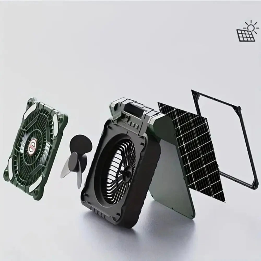 5200mAh Solar Camping Fan with LED Lantern & Sleep Timer Solar Camping Fan Axl