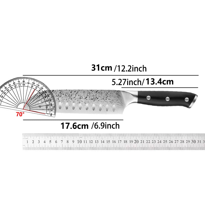Damascus Steel Santoku Knife – Sharp Japanese Kitchen Cleaver Damascus Kitchen Knife Axl