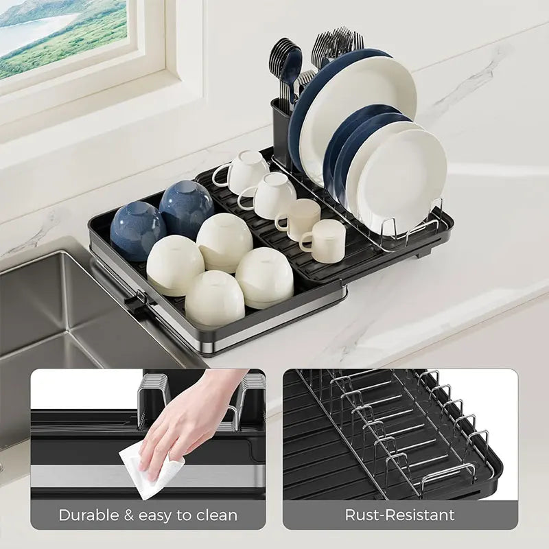 Expandable Dish Drying Rack with Drainboard & Wine Glass Holder Dish Drying Rack Axl
