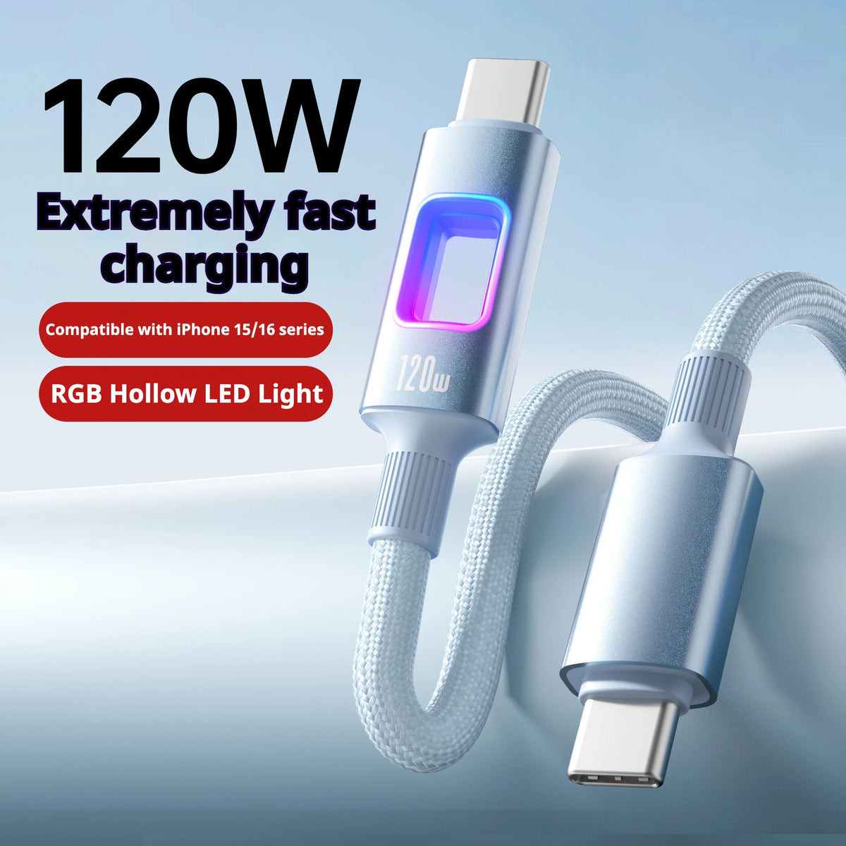 USB-C 120W PD Fast Charging Cable 1.5m/2m – MacBook iPad USB-C Charging Cable Axl