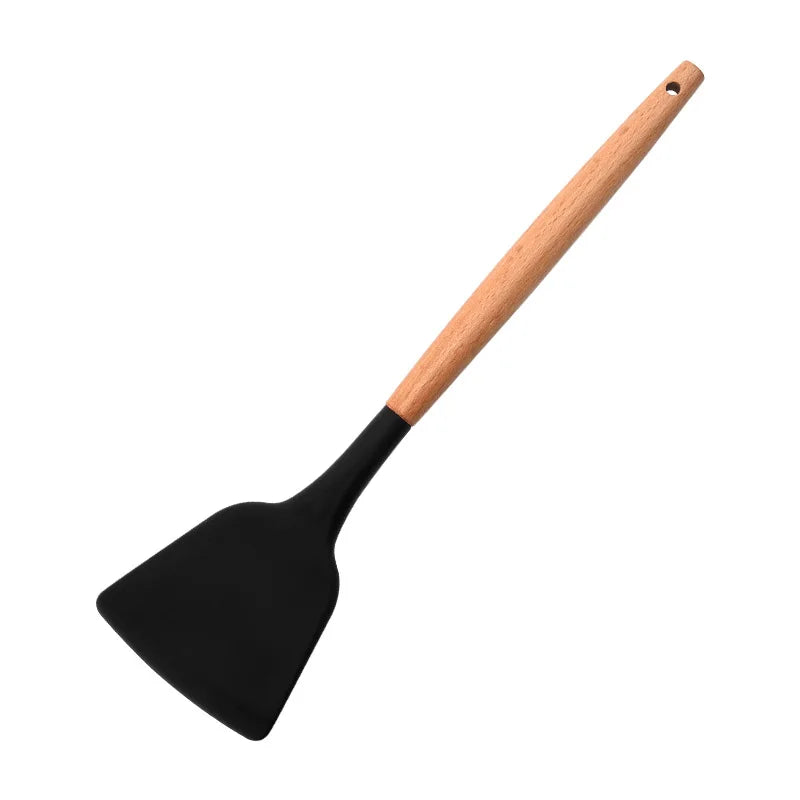 SHIBO Silicone Spatula Turner Set – Egg, Fish & Slotted Shovel Silicone Spatula Set Axl Black