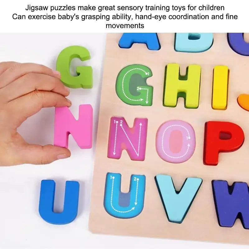 Wooden Alphabet & Number Montessori Puzzle – Kids Learning Toy Wooden Learning Puzzle Axl