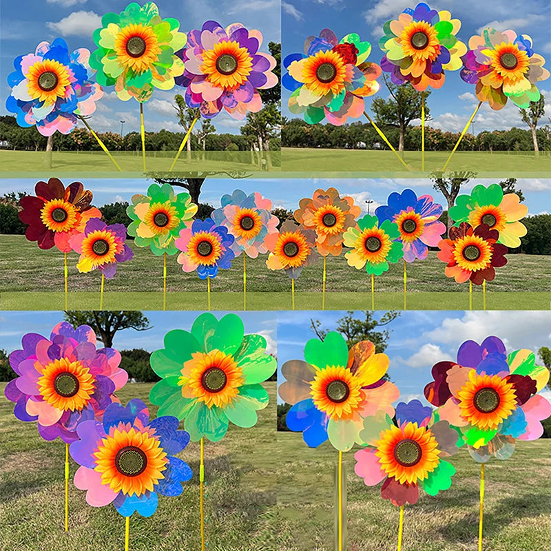 Double Layered Sunflower Wind Spinner – Garden Lawn Stake Garden Wind Spinner Axl