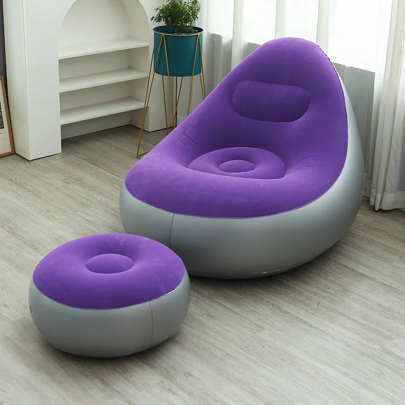 PVC Flocking Inflatable Sofa – Portable Foldable Lounge Chair Inflatable Lounge Chair Axl PURPLE As whown