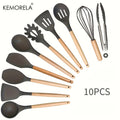 KEMORELA 10-Pc Silicone Cooking Utensils Set – Wood Handle Cooking Utensil Set Axl 10PCS Dark grey