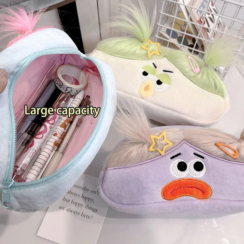 Kawaii Plush Pencil Case – Large Capacity Cartoon Big Mouth Girl Plush Pencil Case Axl