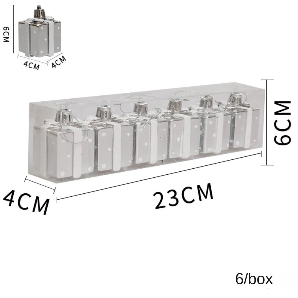 Painted Plastic Christmas Gift Box Tree Ornaments Pendants Christmas Tree Ornaments Axl Silver-4cm