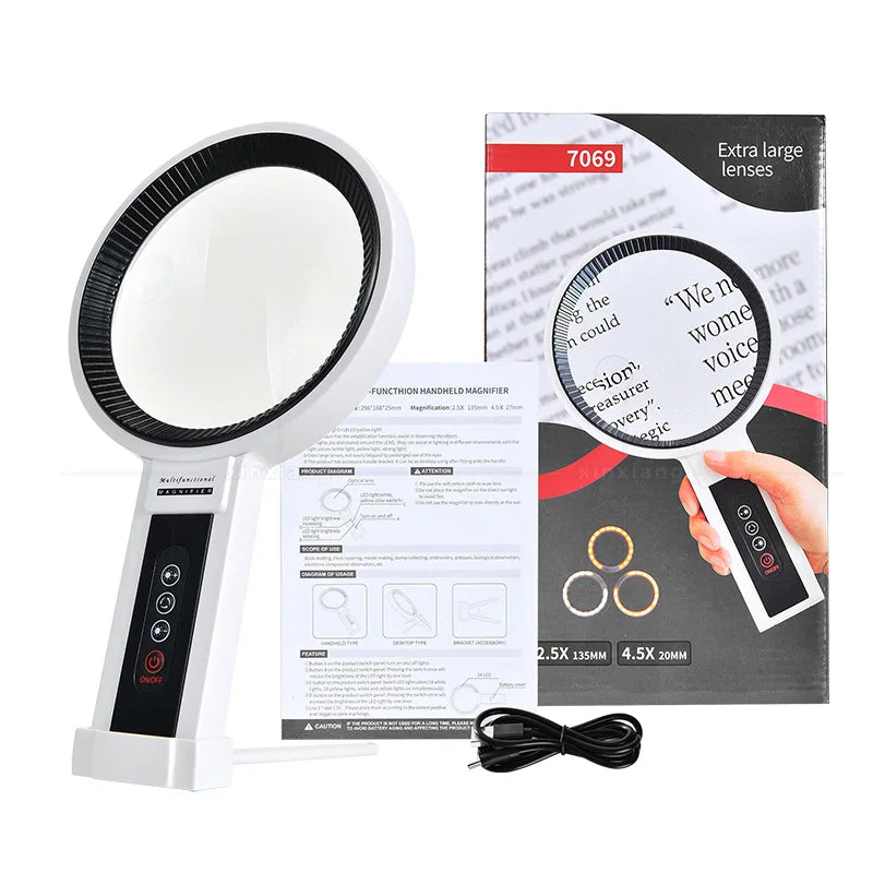 135mm LED Magnifying Glass – USB Rechargeable, 34 LEDs LED Magnifying Glass Axl