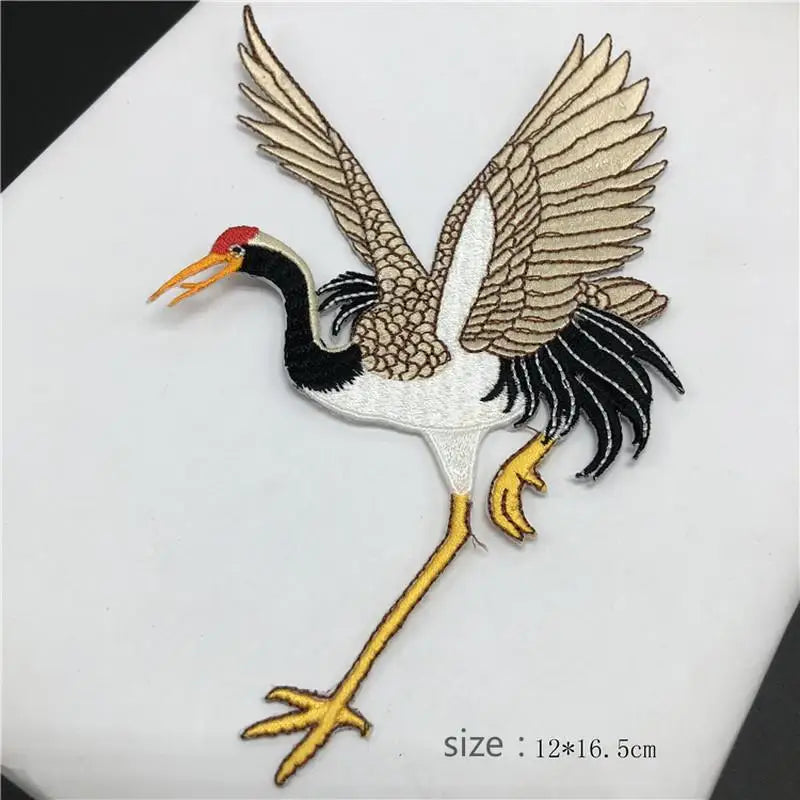 Crane Embroidery Adhesive Patches – Cloth Stickers 2pc Set Embroidery Patch Set Axl