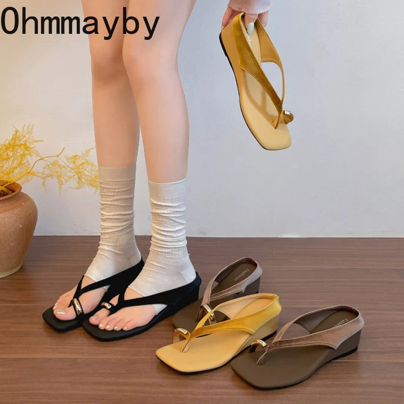 Women's Square Toe Wedge Slide Slippers | Elegant Summer Heels Wedge Slide Slippers Axl