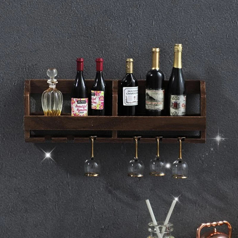 Wooden Mini Wine Rack Figurine – Dollhouse Shelf Ornament Decorative Figurine Axl