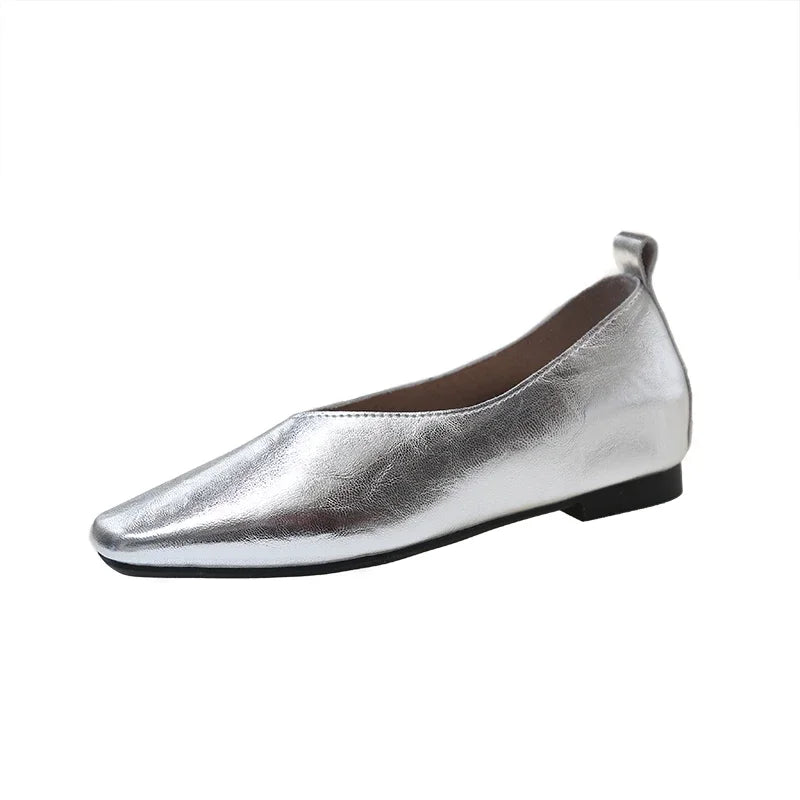 Women's Square Toe Mary Jane Loafers – Elegant Slip-On Flats Women's Loafers Axl 35 Silver