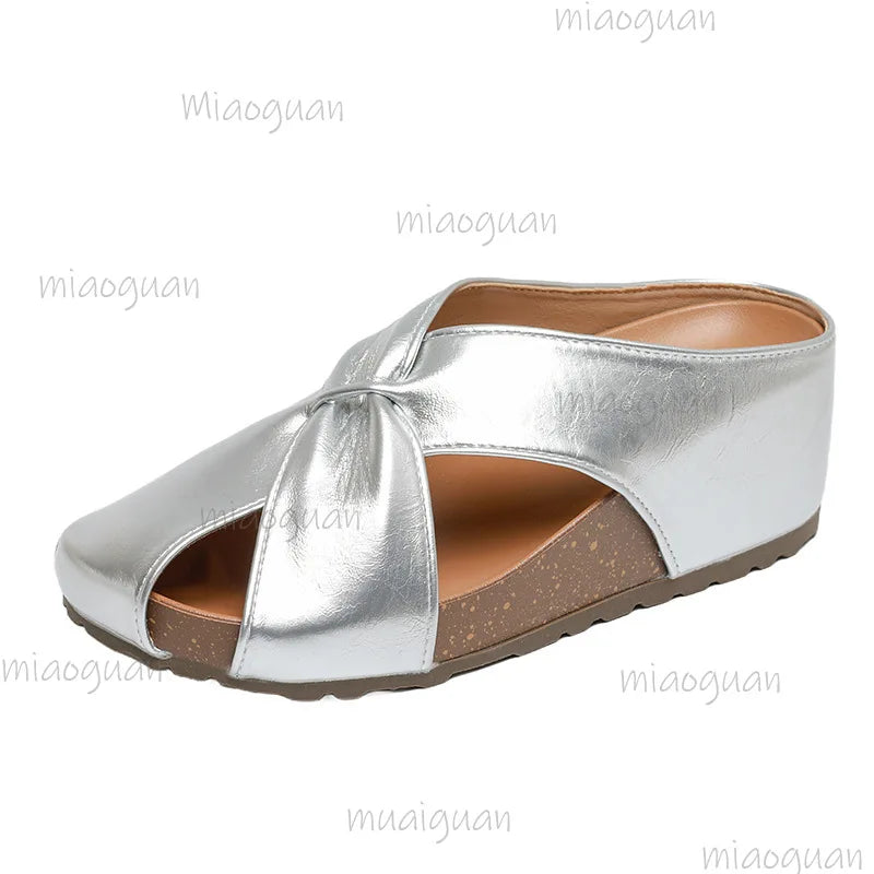 Women's Cross Strap Wedge Slippers – Closed-Toe Slip-On Wedge Sandals Axl