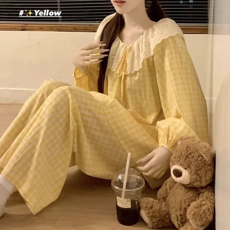 Women's Yellow Plaid Pajama Set – Long Sleeve Sleepwear Women's Pajama Set Axl