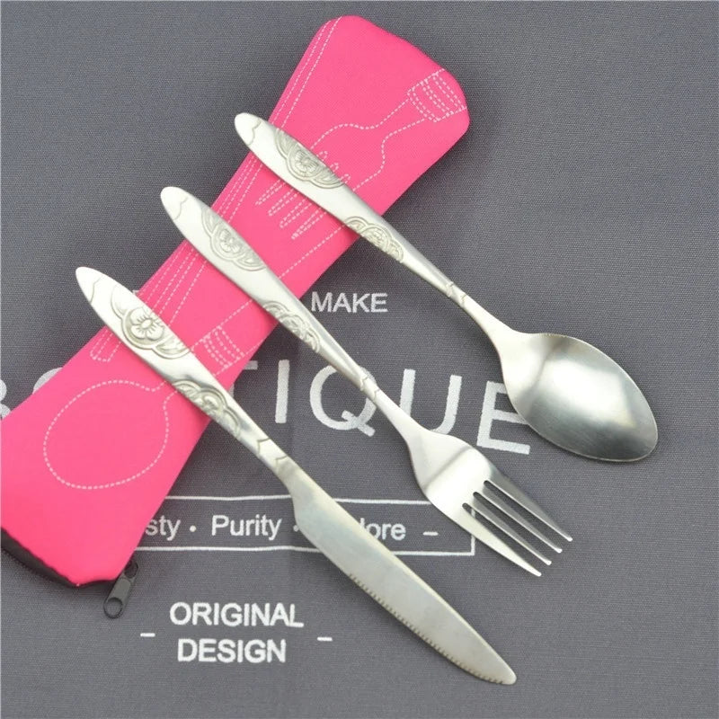 Stainless Steel Travel Cutlery Set with Zipper Pouch – 3 Pc Travel Cutlery Set Axl 3