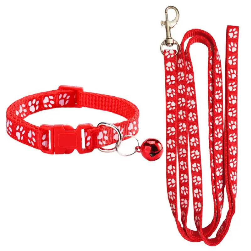 Dog Paw Print Leash & Adjustable Collar Set | Puppy Walking Lead Dog Leash & Collar Set Axl A2
