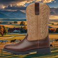Men's Embroidered Cowboy Boots – Wide Toe High-Top Riding Men's Cowboy Boots Axl Coffee 48