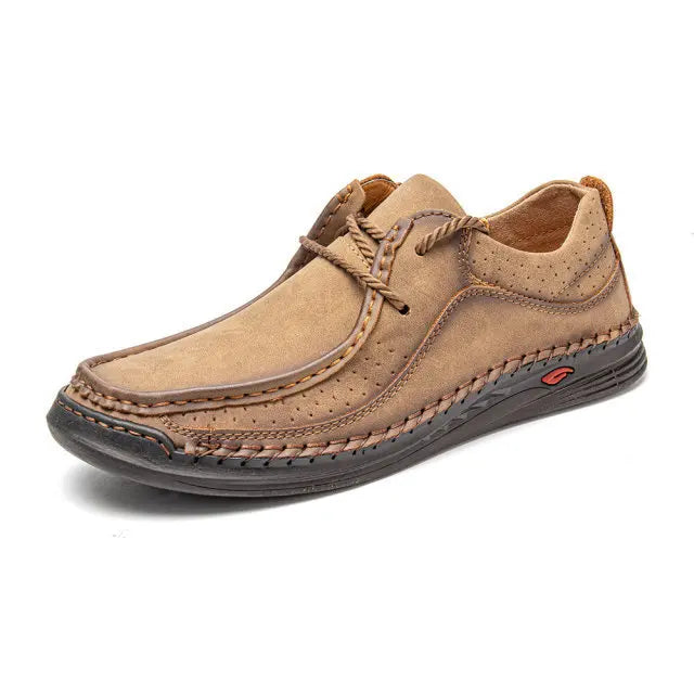 YBQJOO Men's PU Leather Casual Sneakers – Plus Size Lace-Up Men's Casual Sneakers Axl Khaki 38