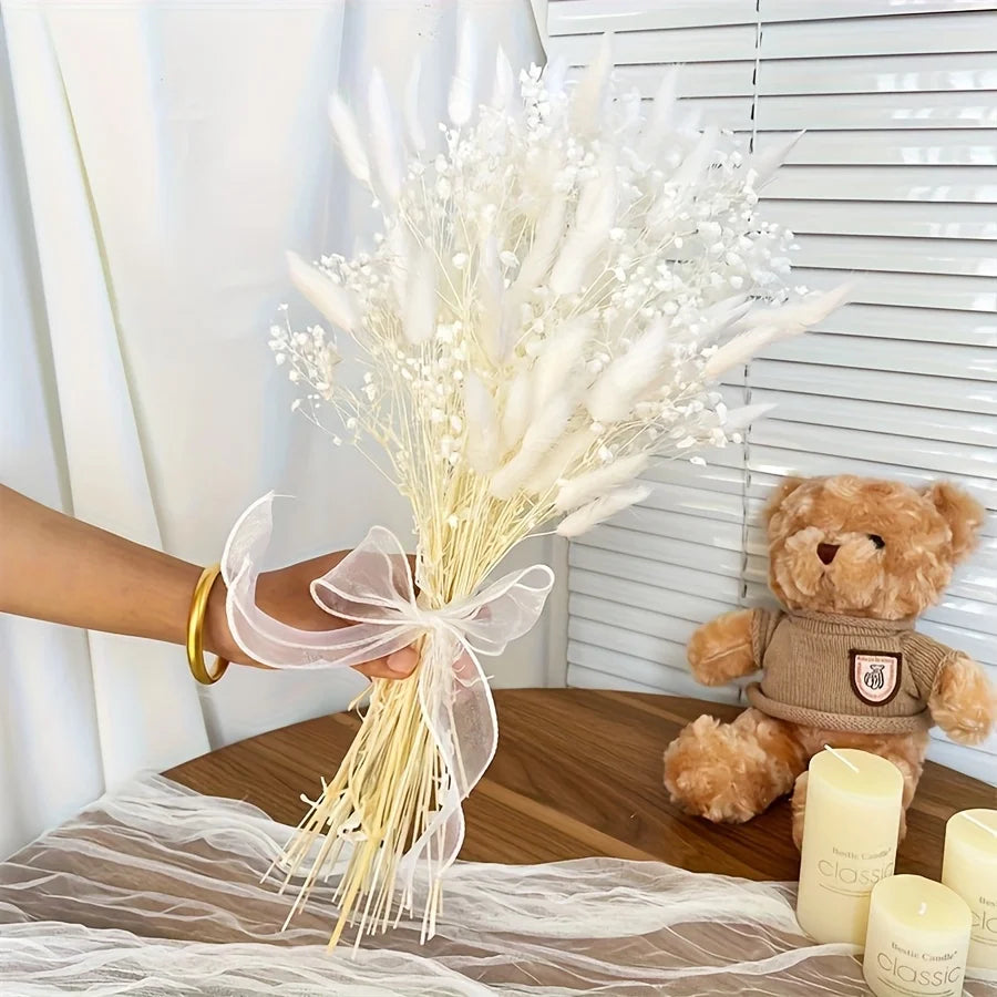 White Gypsophila Pampas Grass Dried Flower Bouquet | Boho Décor Dried Flower Bouquet Axl