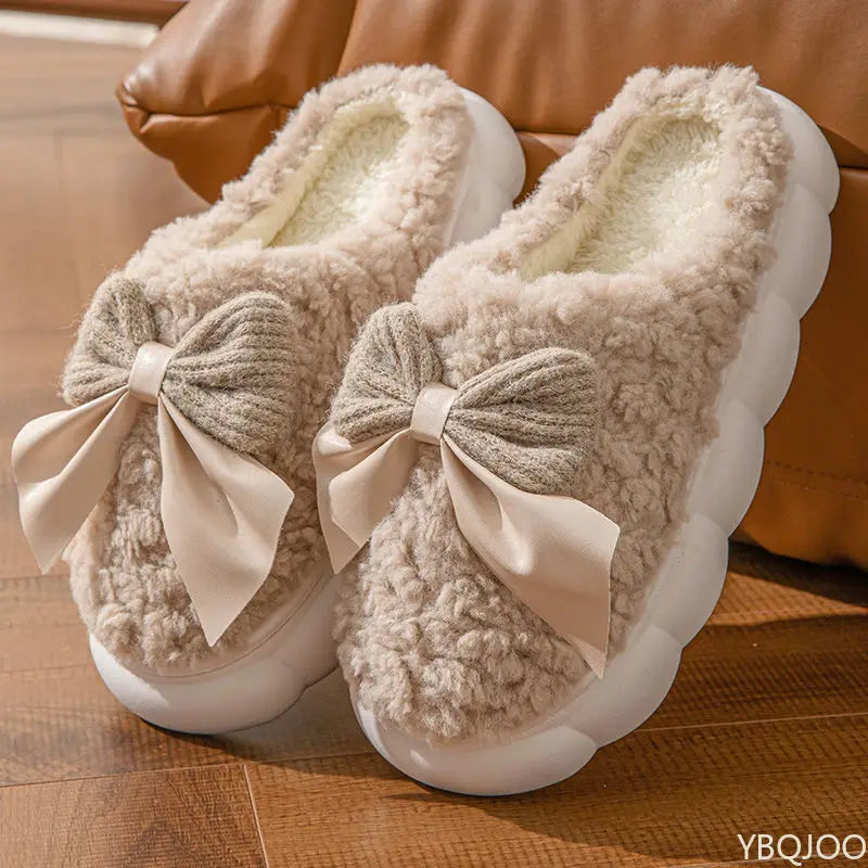 Women's Butterfly Cotton Slippers – Warm Thick Sole Indoor Indoor House Slippers Axl Khaki 36-37