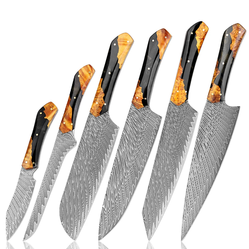 XITUO Damascus Steel Kitchen Knife Set – 1-6 PCS Chef Knives Kitchen Knife Set Axl 6PCS Knife