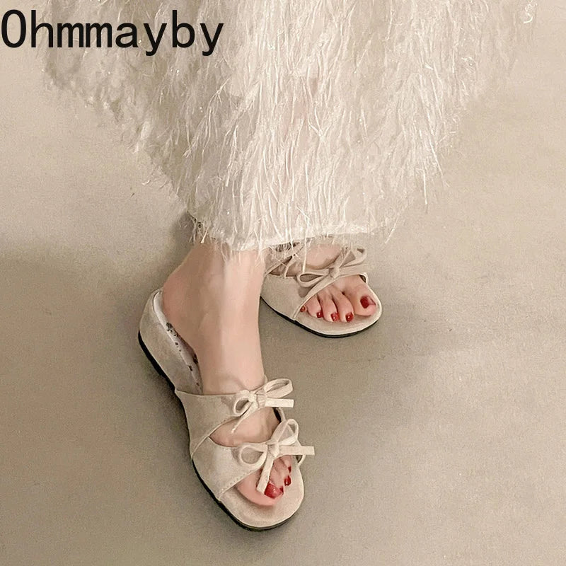 Women's Floral Butterfly-Knot Wedge Slippers | Summer Slides Wedge Slippers Axl