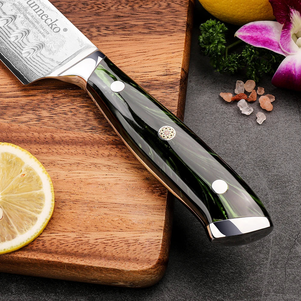Sunnecko 7" Damascus Santoku Knife – 73-Layer VG10 Steel Damascus Santoku Knife Axl