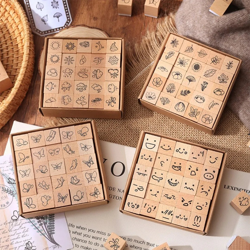 25-Piece Butterfly Flower Wood Rubber Stamp Set | DIY Craft Craft Stamp Set Axl