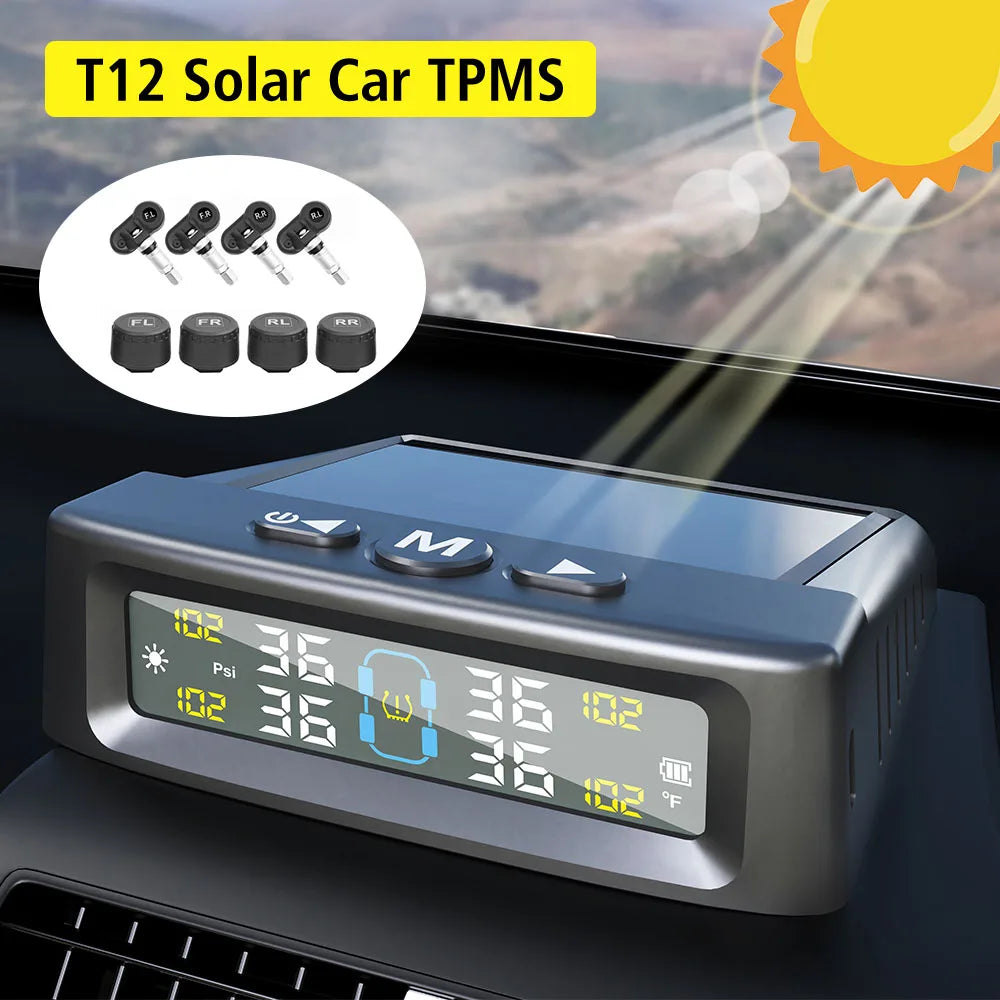 Solar TPMS Car Tire Pressure Monitor – 4 External Sensors Tire Pressure Monitor Axl