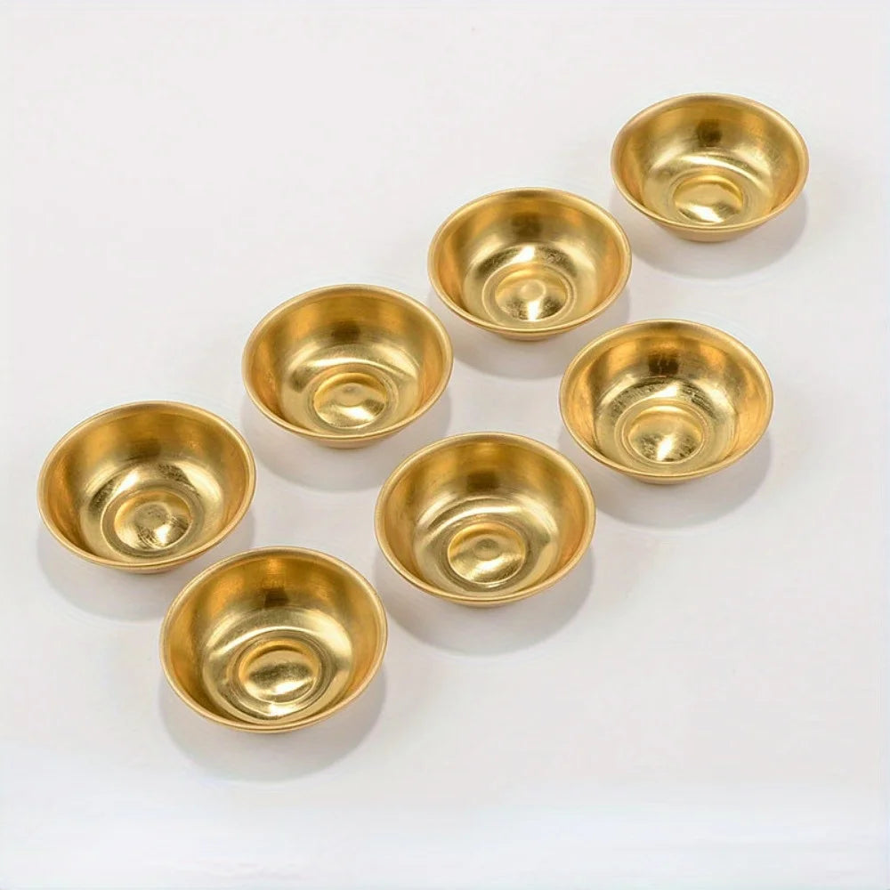 7-Piece Handmade Copper Buddhist Water Offering Bowls Set Buddhist Offering Bowls Axl YELLOW