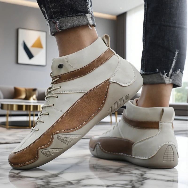 Men's Two-Tone High Top Leather Casual Sneakers | Color Block Men's Casual Sneakers Axl