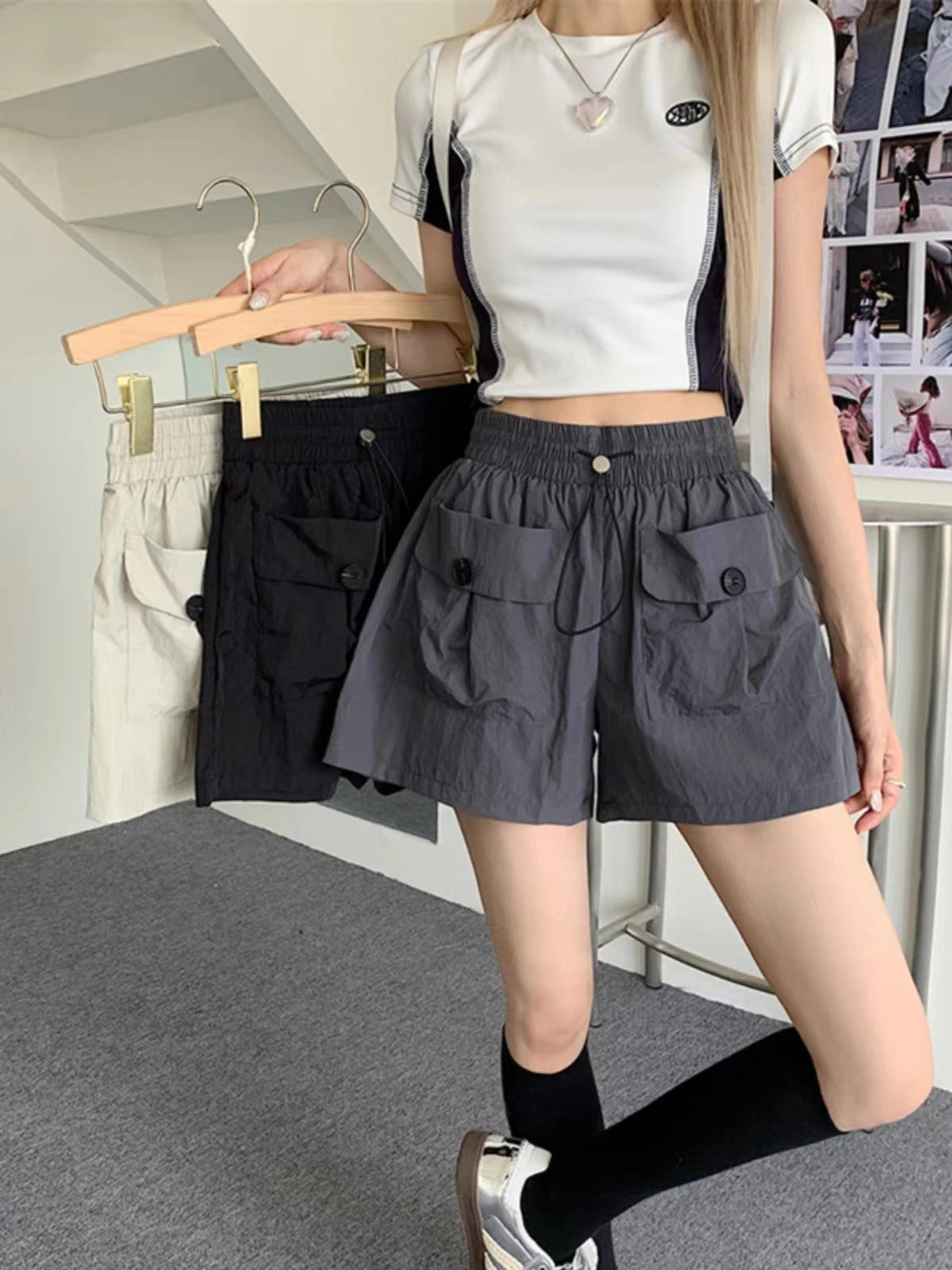 Women's Y2K Cargo Shorts – Slim Fit with Pockets, Quick-Dry Women's Cargo Shorts Axl