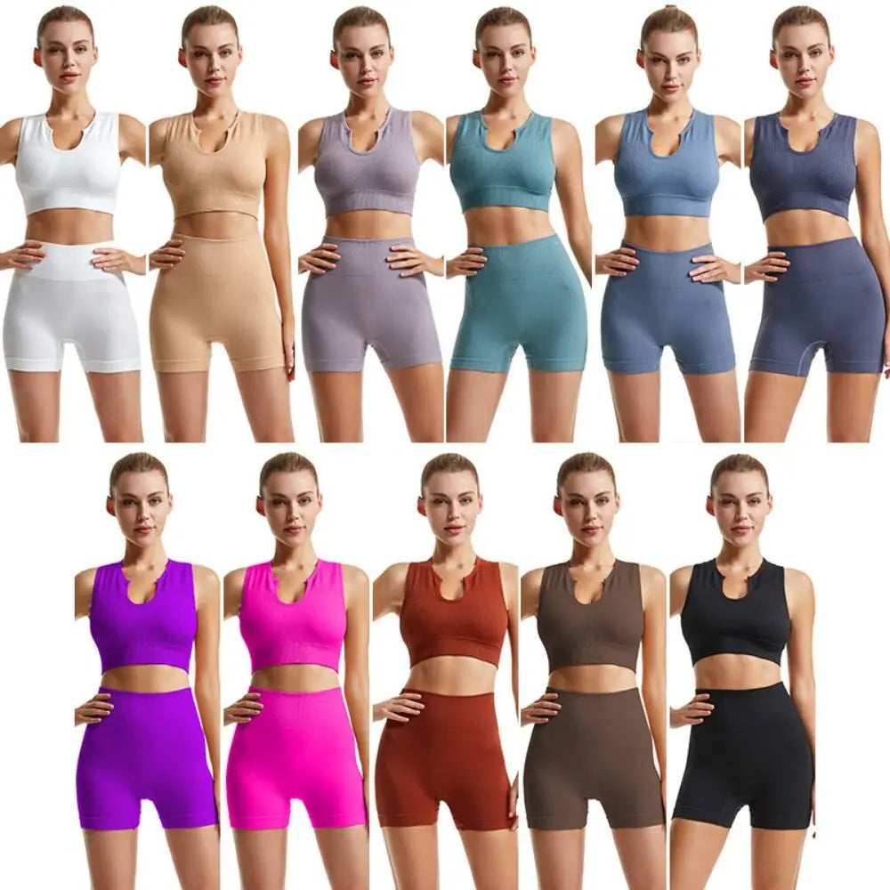 Women's Nylon Yoga Crop Top & Shorts Set – Moisture-Wicking Yoga Activewear Set Axl