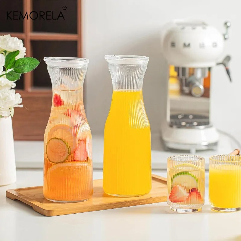 1L Ribbed Glass Carafe with Lid & Chalkboard Labels | Set of 2 Glass Carafe Axl