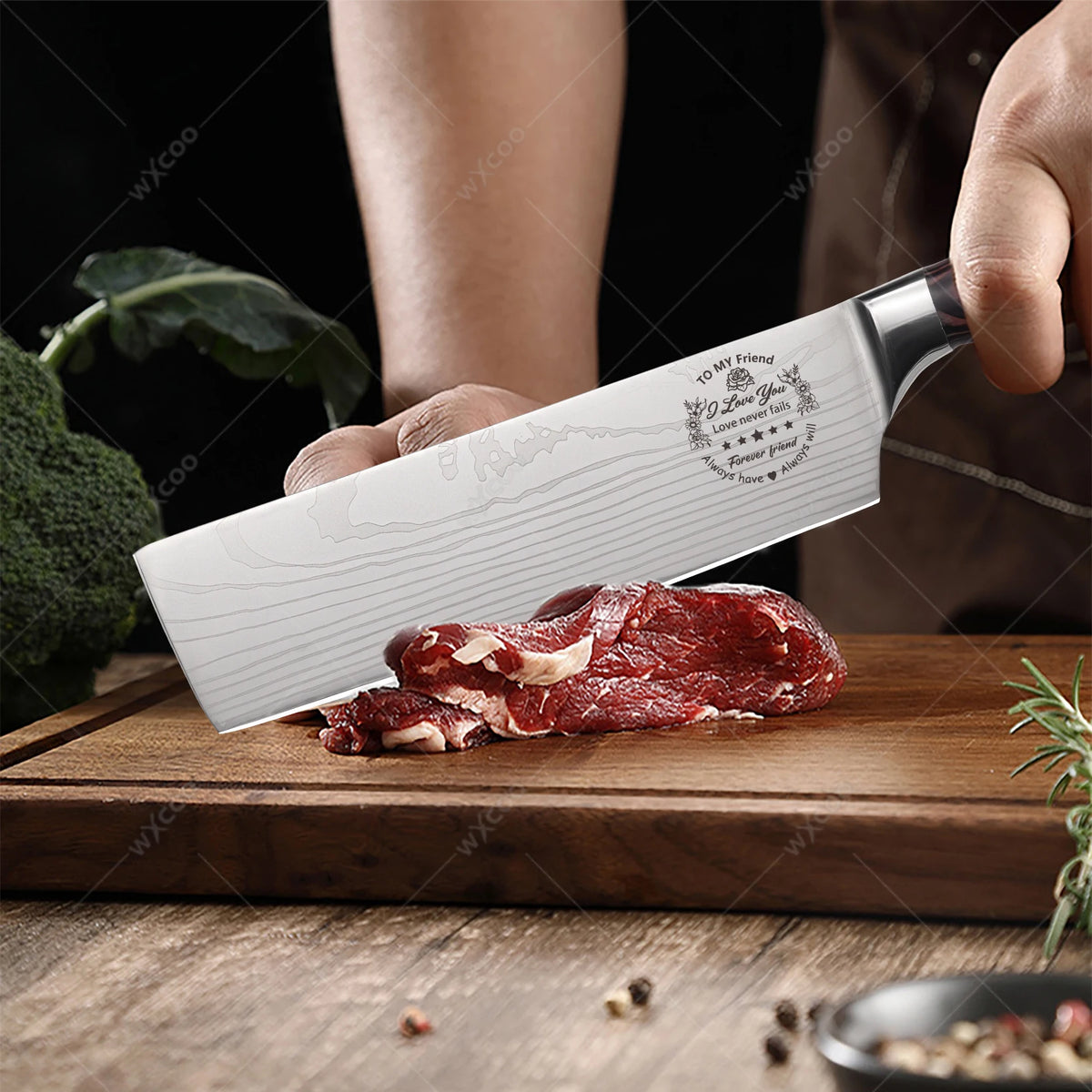 WXCOO Japanese Chef Knife 5Cr15Mov Steel Santoku Boning Knife Chef Kitchen Knife Axl