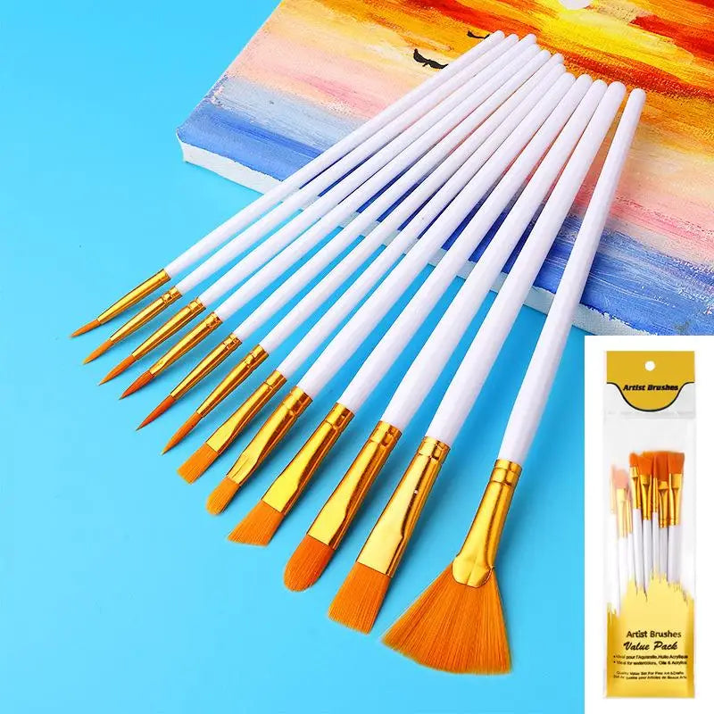 12-Piece Flat Nylon Paint Brush Set – Watercolor, Acrylic & Oil Art Paint Brushes Axl A4