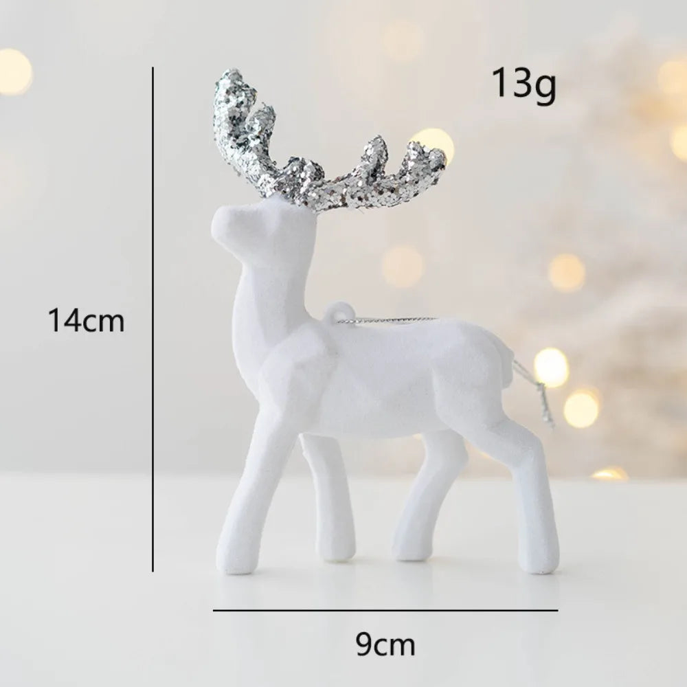 Glitter Reindeer Elk Flocked Christmas Tree Pendant Ornament Christmas Tree Ornament Axl White