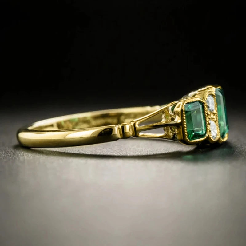 Huitan Vintage Geometric CZ Women's Ring – Gold Tone Party Ring Fashion Ring Axl