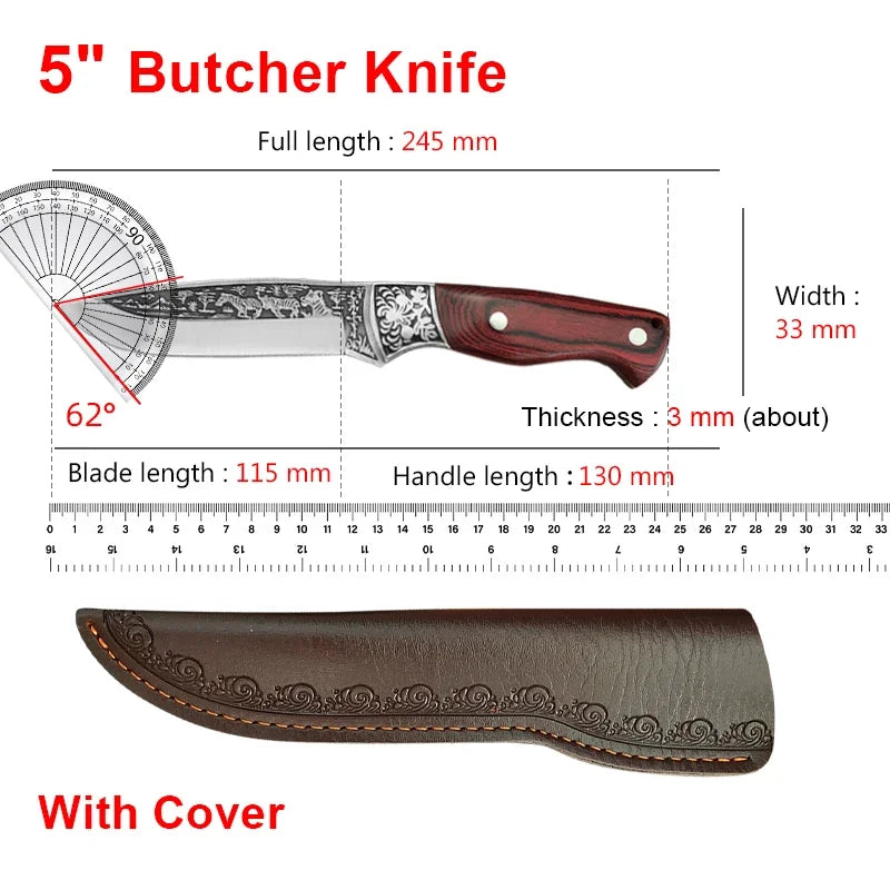 InLeung Handmade Boning Cleaver Knife – Wood Handle Chef Blade Cleaver Boning Knife Axl Knife With Cover