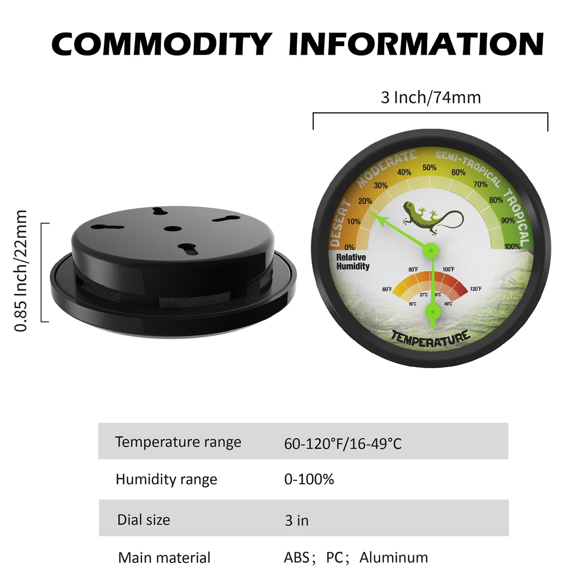 Analog Hygrometer Thermometer – Reptile, Greenhouse & Indoor Use Hygrometer Thermometer Axl
