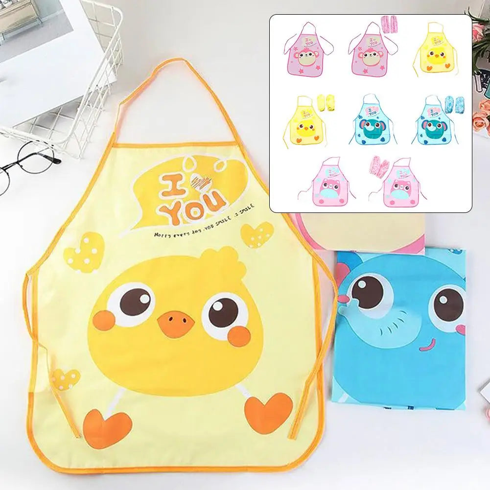 Kids Waterproof Art Apron with Sleeves – Cartoon Painting Bib Kids Art Apron Axl