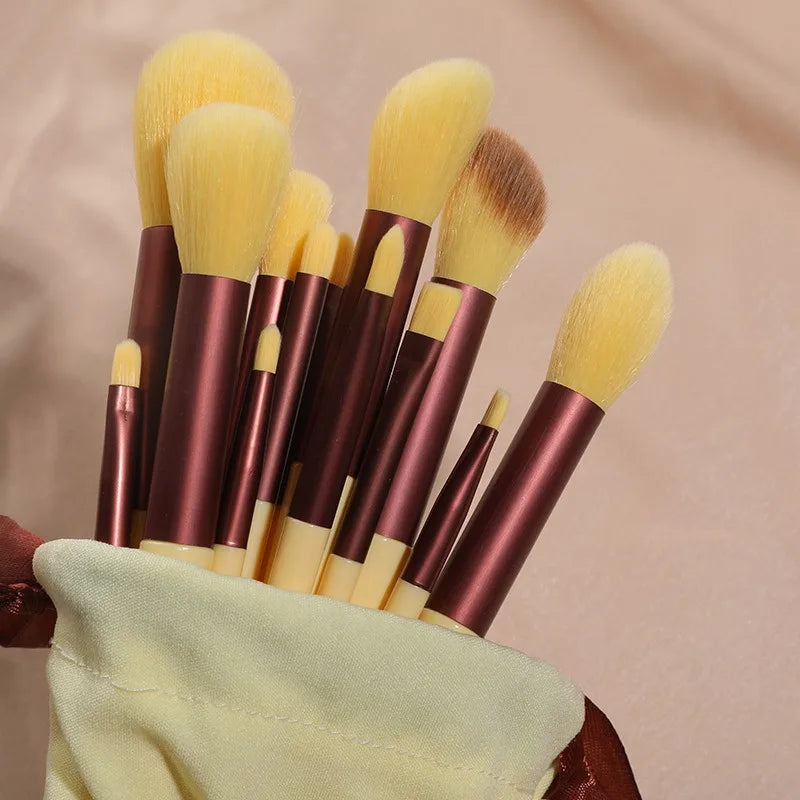 Professional Makeup Brush Set – Kabuki, Powder & Eyeshadow Makeup Brush Set Axl 13pcs-Yellow-1set